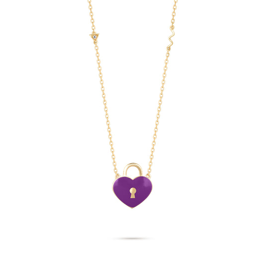 Flying Heart Pendant - Yellow Gold (Purple)