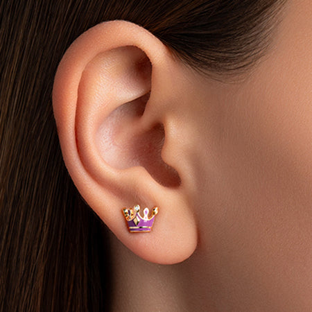 Royal Crown Earrings - White Gold (Blue)