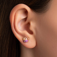 Royal Crown Earrings - White Gold (Blue)