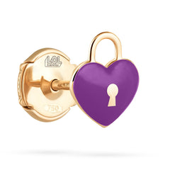 Flying Heart Earrings - Yellow Gold (Purple)